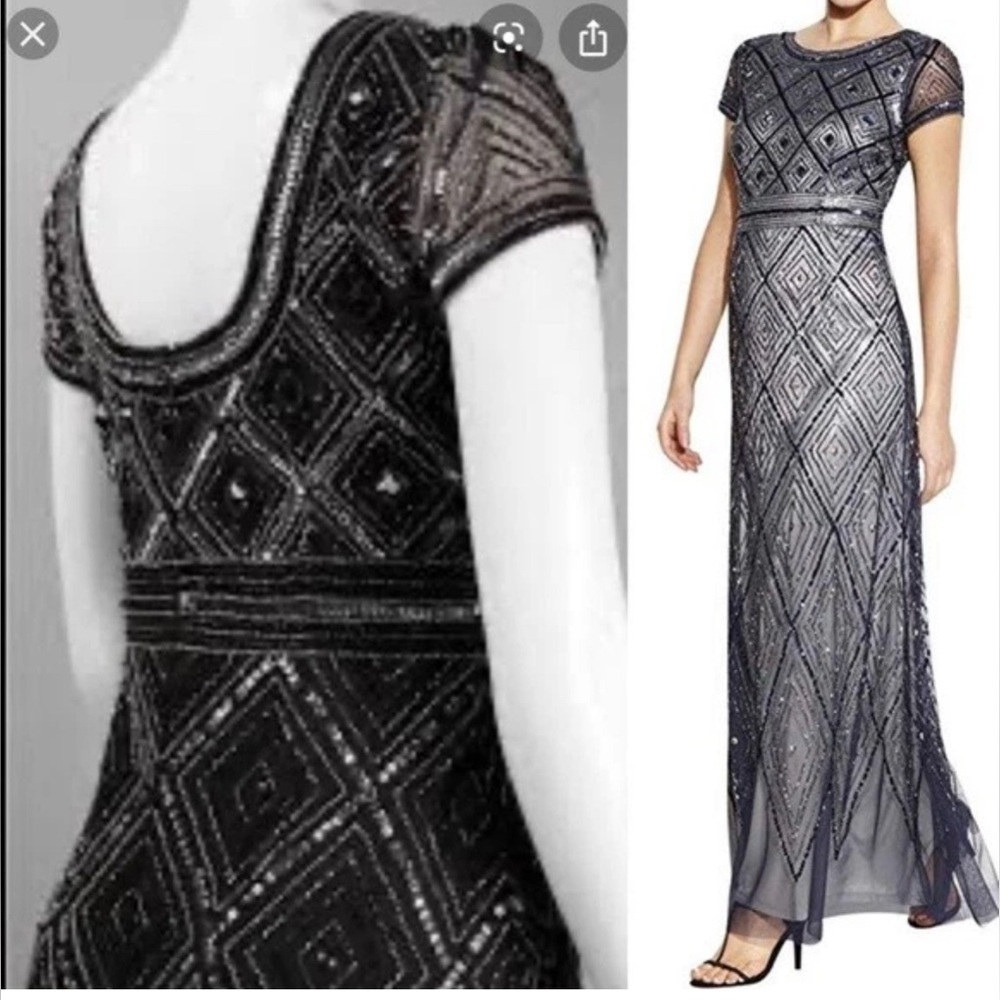 Adrianna Papell Black and Silver Beaded Maxi Dress evening dress prom dress